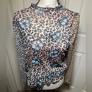 Forever 21 Sheer cheetah leopard print crop top 0x worn once